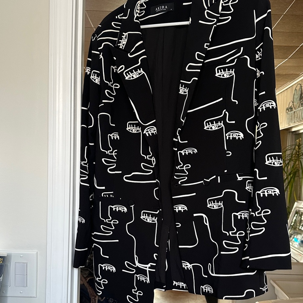 AKIRA Abstract Face Black and White Blazer
